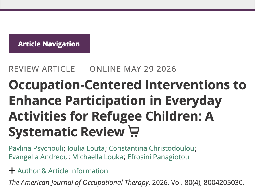 Occupation-Centered Interventions to Enhance Participation in Everyday Activities for Refugee Children: A Systematic Review